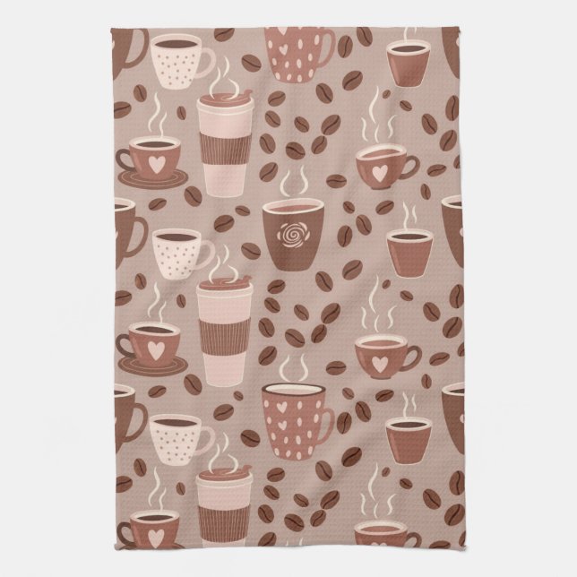 Cozy Coffee Cup Pattern (4) Kitchen Towel (Vertical)