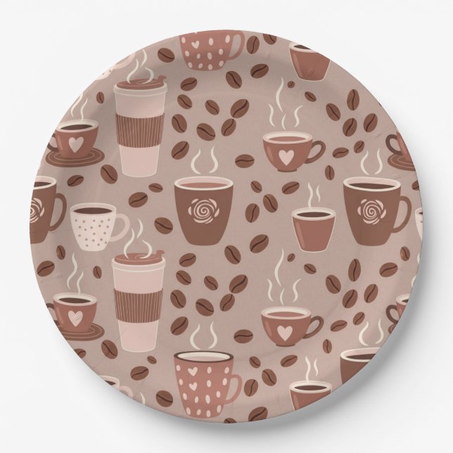 Cozy Coffee Cup Pattern (4) Paper Plate (Front)