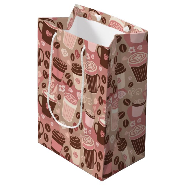 Cozy Coffee Cup Pattern (5) Medium Gift Bag (Front Angled)