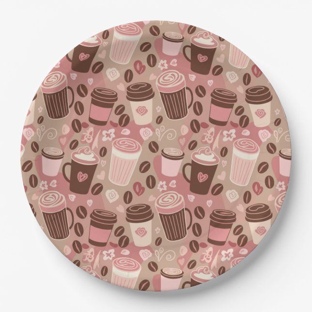 Cozy Coffee Cup Pattern (5) Paper Plate (Front)