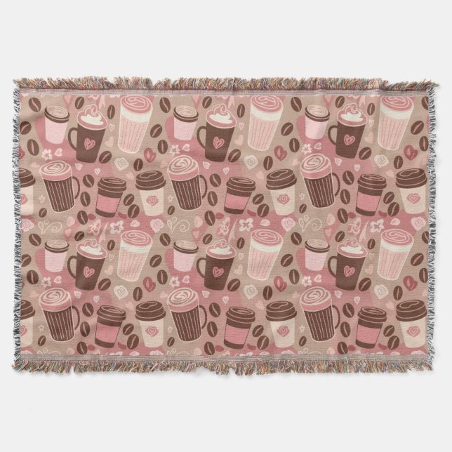 Cozy Coffee Cup Pattern (5) Throw Blanket (Front)