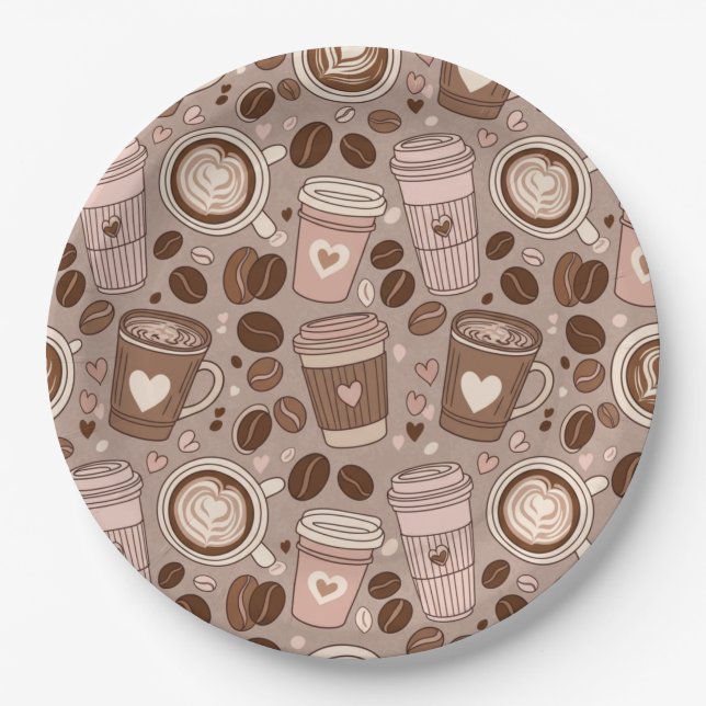 Cozy Coffee Cup Pattern (6) Paper Plate (Front)