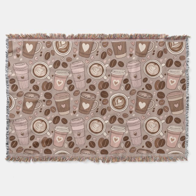 Cozy Coffee Cup Pattern (6) Throw Blanket (Front)
