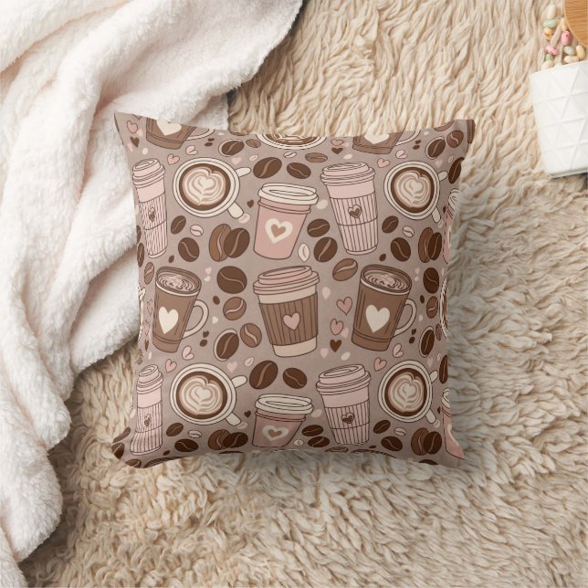 Cozy Coffee Cup Pattern (6) Throw Pillow (Blanket)