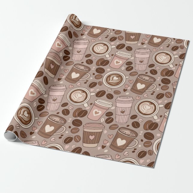 Cozy Coffee Cup Pattern (6) Wrapping Paper (Unrolled)