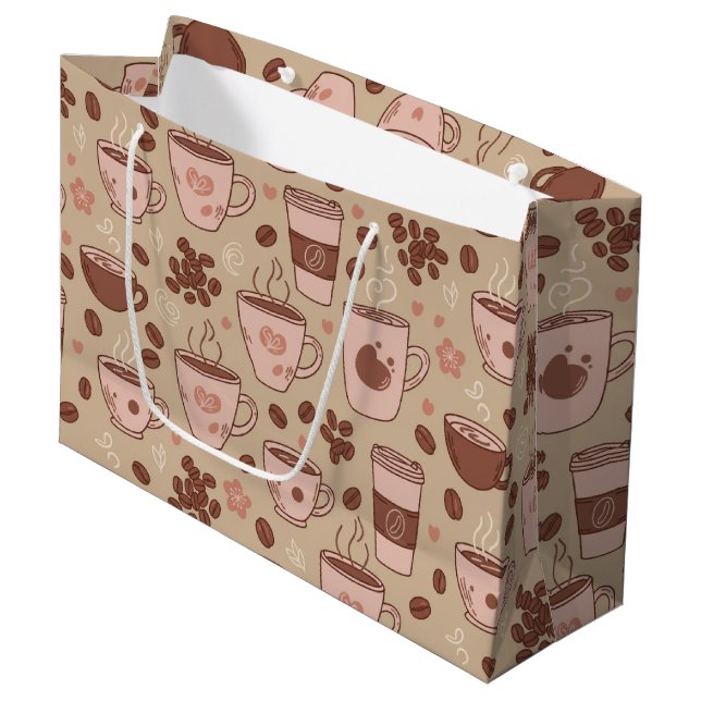 Cozy Coffee Cup Pattern (7) Large Gift Bag (Front Angled)