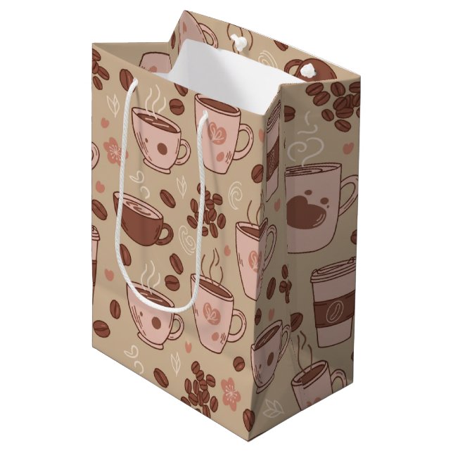 Cozy Coffee Cup Pattern (7) Medium Gift Bag (Front Angled)