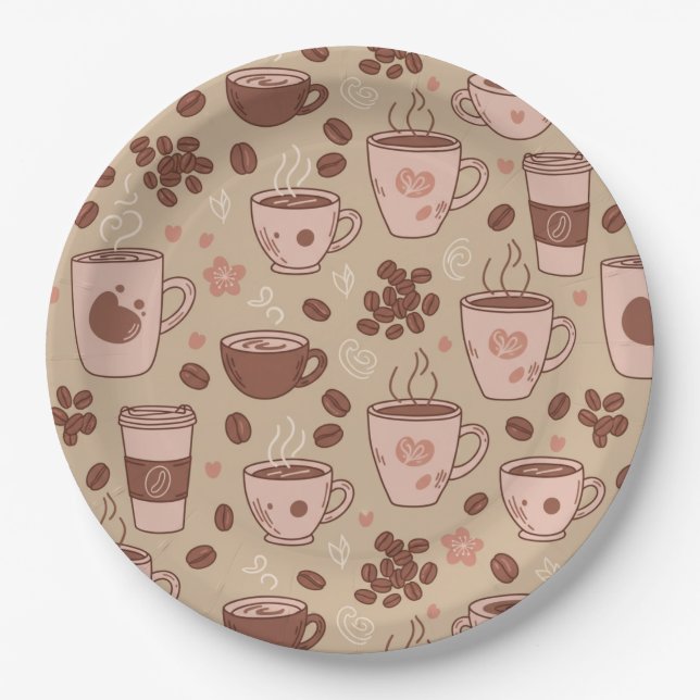 Cozy Coffee Cup Pattern (7) Paper Plate (Front)