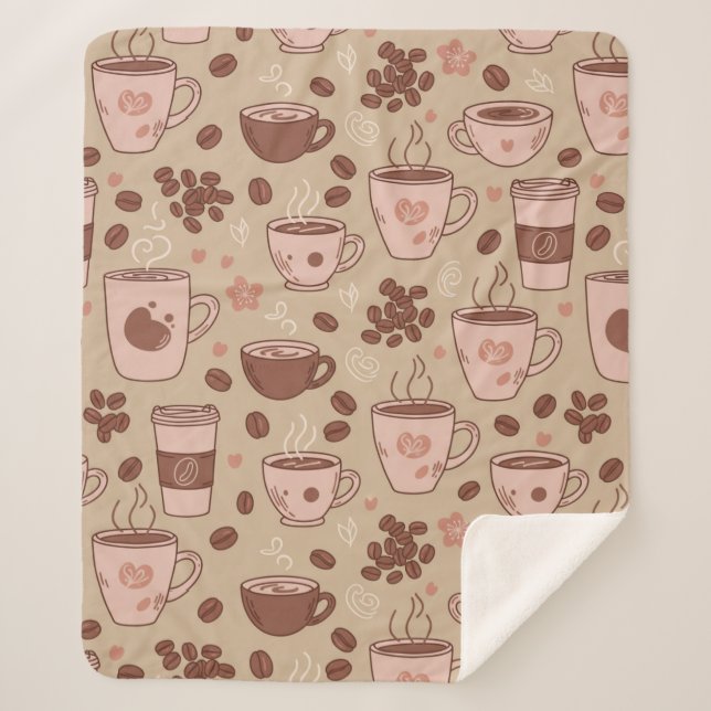 Cozy Coffee Cup Pattern (7) Sherpa Blanket (Front)