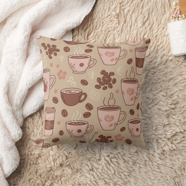 Cozy Coffee Cup Pattern (7) Throw Pillow (Blanket)