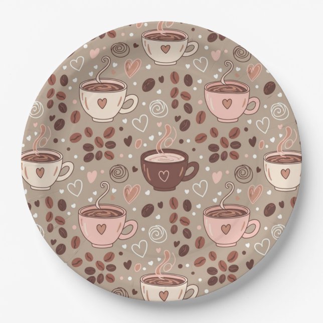 Cozy Coffee Cup Pattern (8) Paper Plate (Front)