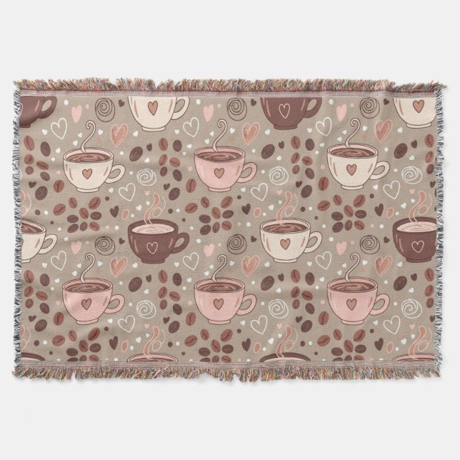 Cozy Coffee Cup Pattern (8) Throw Blanket (Front)