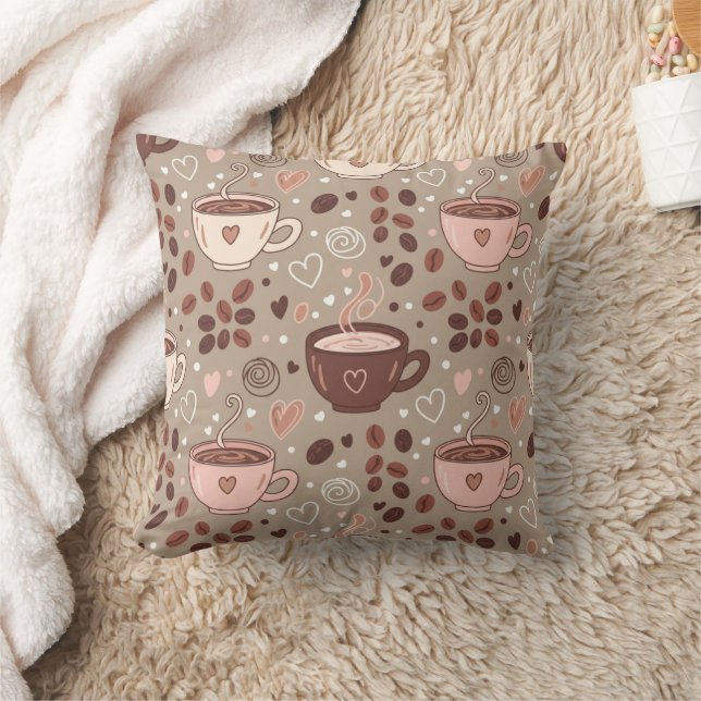 Cozy Coffee Cup Pattern (8) Throw Pillow (Blanket)