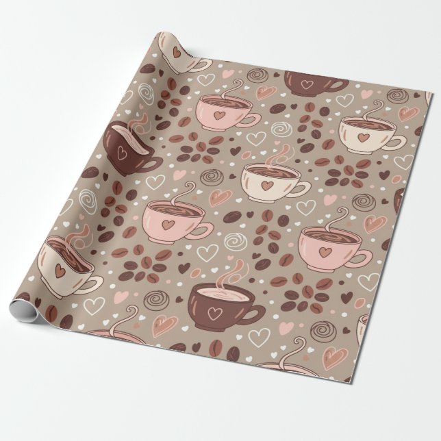 Cozy Coffee Cup Pattern (8) Wrapping Paper (Unrolled)
