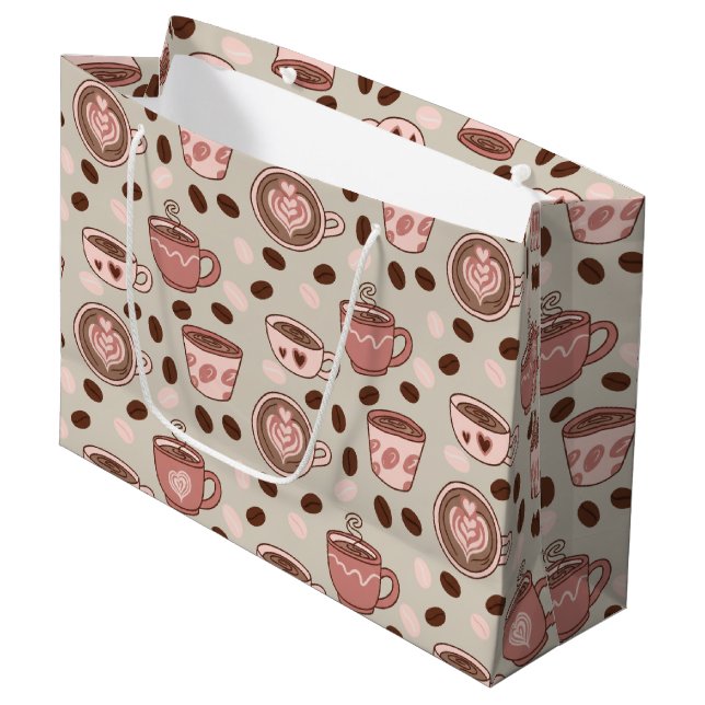 Cozy Coffee Cup Pattern (9) Large Gift Bag (Front Angled)