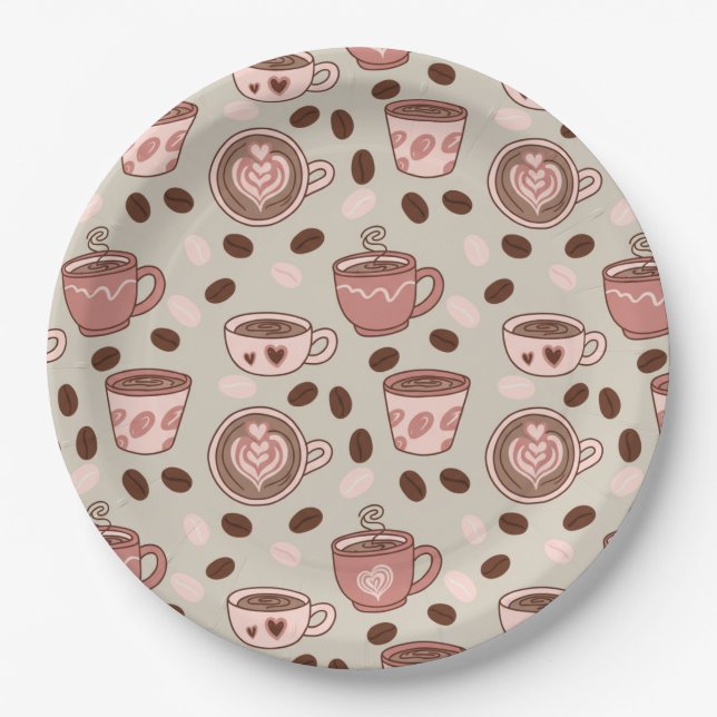 Cozy Coffee Cup Pattern (9) Paper Plate (Front)