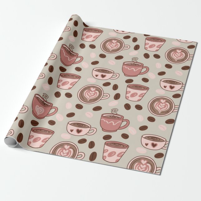Cozy Coffee Cup Pattern (9) Wrapping Paper (Unrolled)