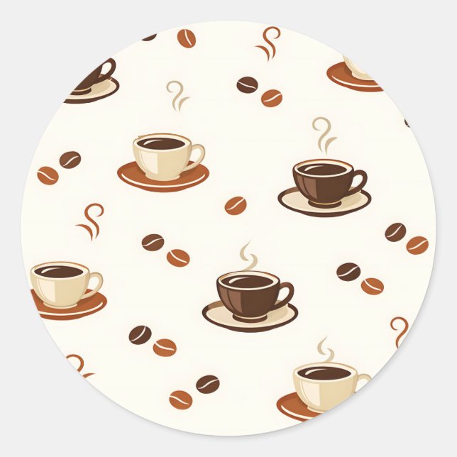 Cozy Coffee Cups Seamless Pattern Classic Round Sticker (Front)