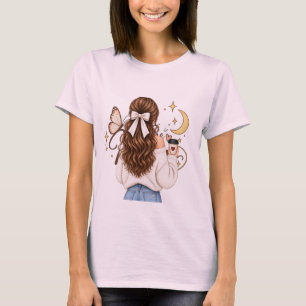 Cozy Coffee Girl Butterfly T-Shirt