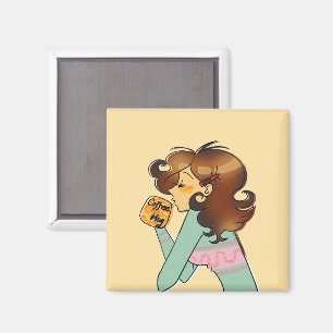 Cozy Coffee Girl Morning Illustration Magnet