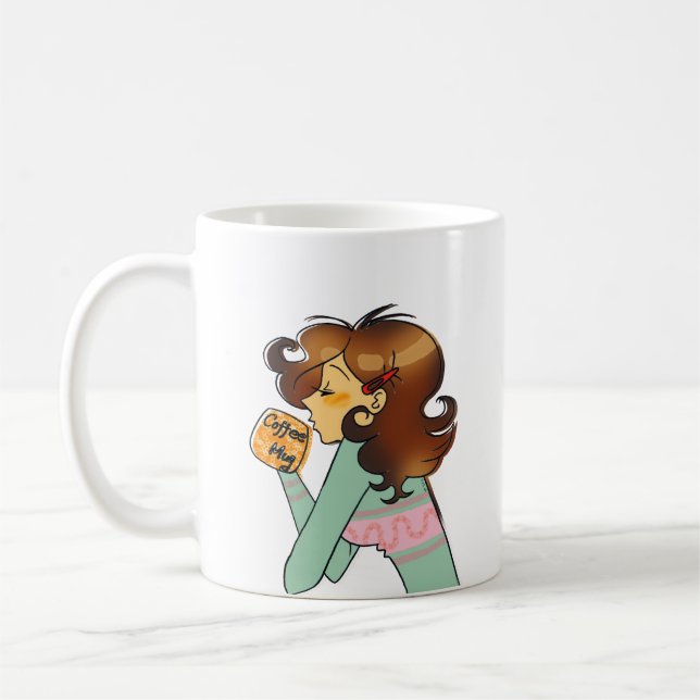 Cozy Coffee Girl Morning Illustration Mug (Left)