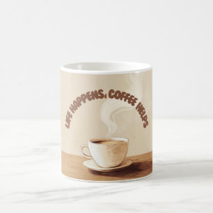 Cozy Coffee Lover Mug – Life Happens, Coffee Helps