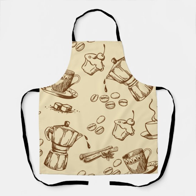 Cozy Coffee Lover Seamless Pattern Apron (Front)