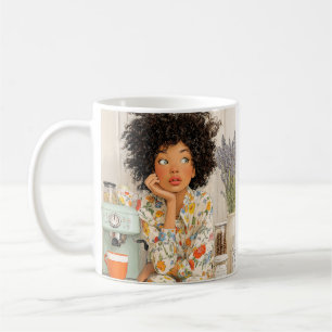 Cozy Coffee Morning Girl Mug – AI Art