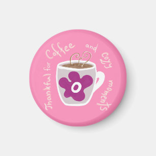 Cozy coffee mug with large flower and quote magnet