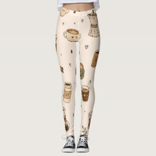 Cozy Coffee Pattern   Cute Café Drinks & Espresso  Leggings