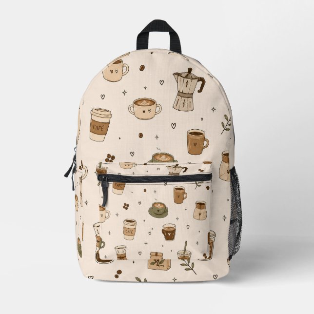 Cozy Coffee Pattern | Cute Café Drinks & Espresso  Printed Backpack (Front)