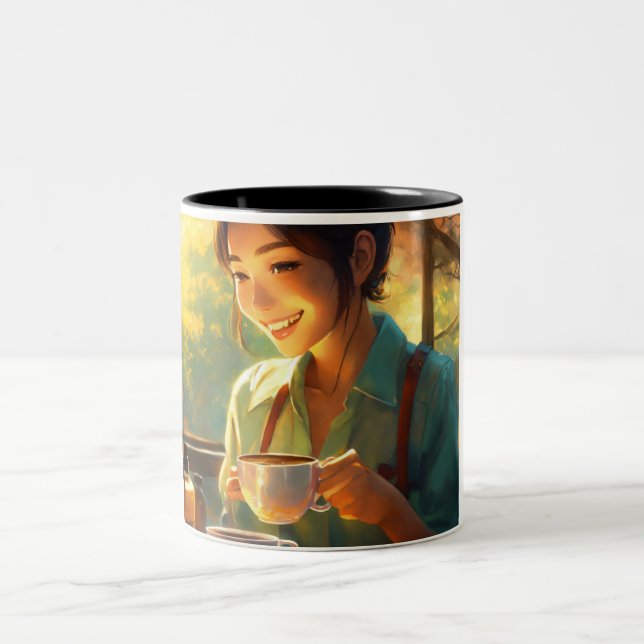 Cozy Coffee Smiles . Two-Tone Coffee Mug (Center)