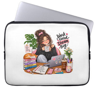 Cozy Coffee Study Girl – Work Hard Dream Big Laptop Sleeve
