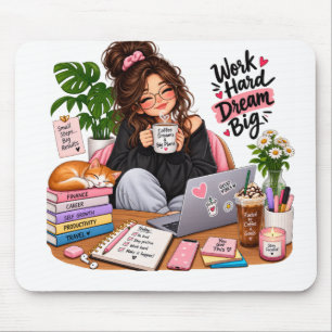 Cozy Coffee Study Girl – Work Hard Dream Big Mouse Pad