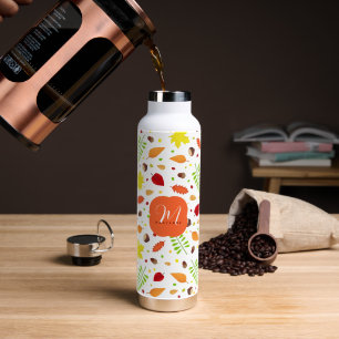 Cozy colourful fall leaves custom name water bottle
