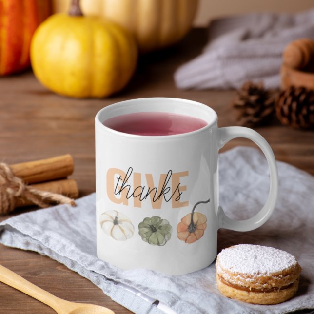 Cozy Colourful Pastel Give Thanks and Pumpkin Coffee Mug (Creator Uploaded)