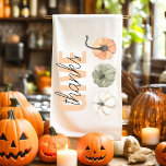 Cozy Colourful Pastel Give Thanks and Pumpkin Kitchen Towel<br><div class="desc">Best Gift For Your Friends And Family,  Personalized Thanksgiving Text With Autumn Colours. Happy Thanksgiving With Watercolor Pumpkins With Flowers . Ideas for decorate you home on Thanksgiving</div>