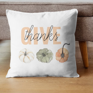 Cozy Colourful Pastel Give Thanks and Pumpkin Throw Pillow
