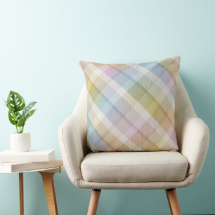 Cozy colourful tartan plaid, pink Throw Pillow