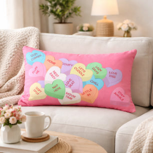 Cozy Conversation Hearts Pastel Blush Pink Lumbar Pillow