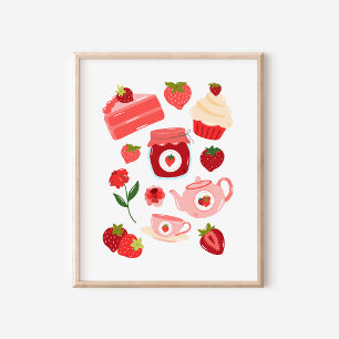 Cozy Coquette Strawberry Collage Kitchen Art Print