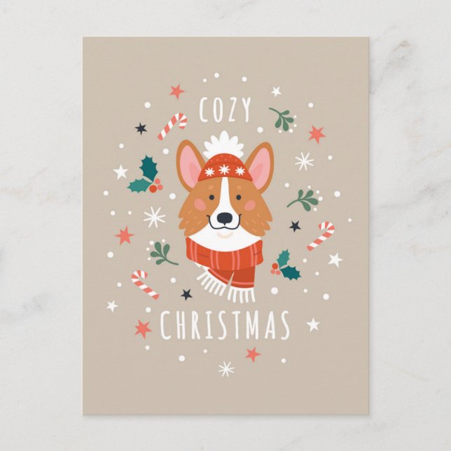 Cozy Corgi - Christmas Warmth Holiday Postcard (Front)