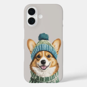 Cozy Corgi in Winter Gear iPhone 16 Case
