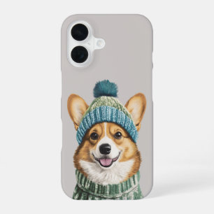 Cozy Corgi in Winter Gear iPhone 16 Case