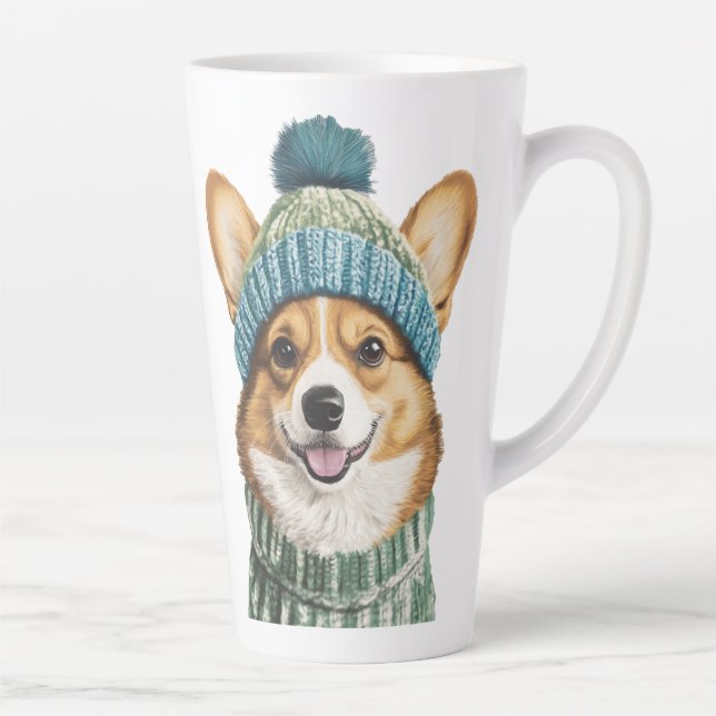 Cozy Corgi in Winter Gear Latte Mug (Right)