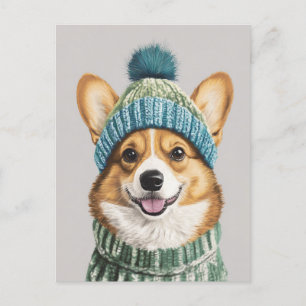 Cozy Corgi in Winter Gear Postcard