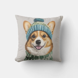 Cozy Corgi in Winter Gear Throw Pillow