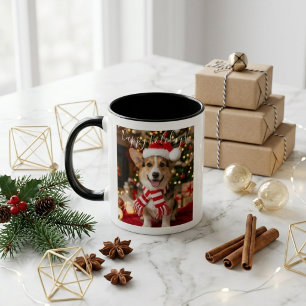 Cozy Corgi Santa Hat Christmas Two-Tone Coffee Mug