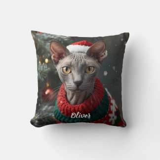 Cozy Cornish Rex Christmas Personalized Throw Pillow