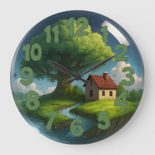 Cozy Cottage 3D Wall Clock- Rustic Nature Decor Large Clock